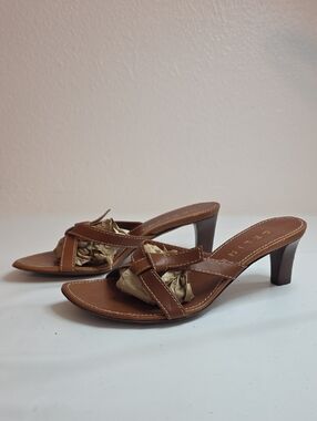 CELINE CRISS-CROSS LEATHER DISTINCTIVE STRAP KITTEN HEEL SANDALS LADIES SIZE 36